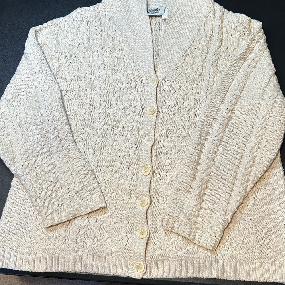 Northern Reflections Beige Knit Cardigan Grandma-Core 70 percent cotton sz large - Picture 2 of 6